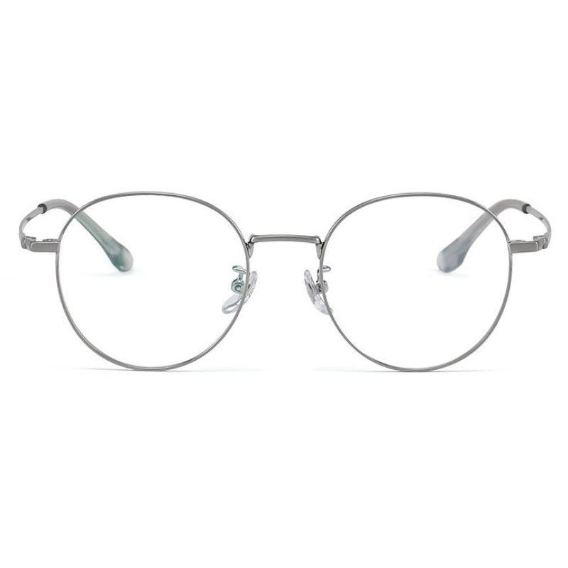Frontal view of Round vintage glasses frames in silver on a white background