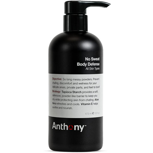 Anthony No Sweat Body Defense Deodorant for Men – Anti-Chafing, Anti-Itch Cream-to-Powder Lotion for Sweat and Body Odor Control – 16 Fl Oz