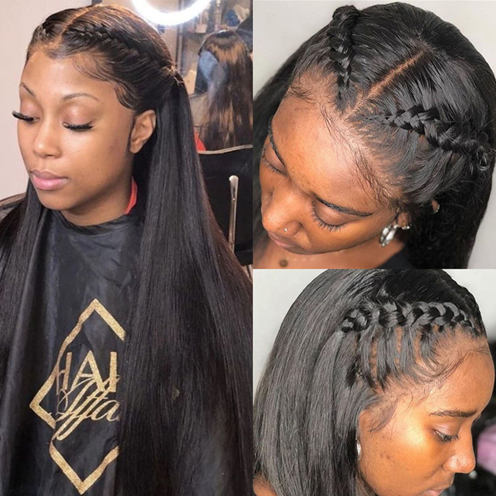 Bone Straight Human Hair Bundles With Lace Closure
