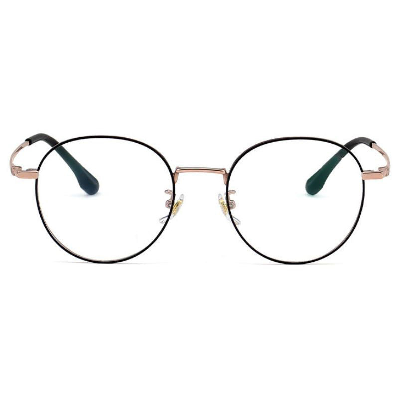 Round vintage glasses frames in black and gold on a white background